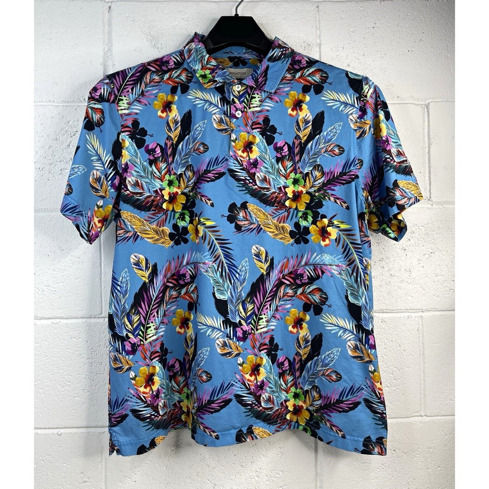 Bugatchi Bighorn Golf Polo Shirt Mens XL Tropical Floral 8-Way Stretch Ram Logo